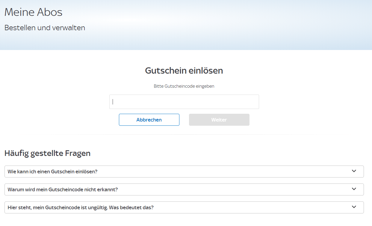 Gutschein einlösen auf Sky X